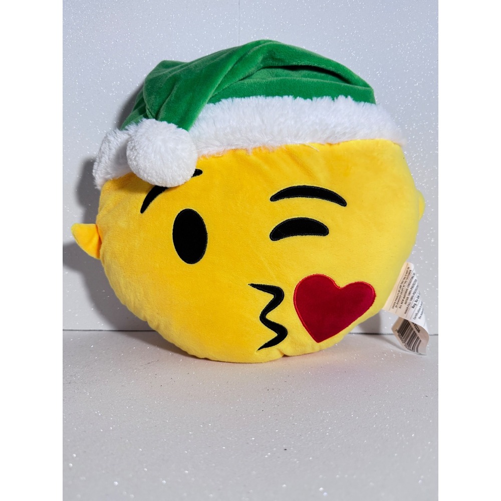 MSA Trading Winking Kissy Face Emoji Plush Holiday Pillow Yellow Green Hat 3226